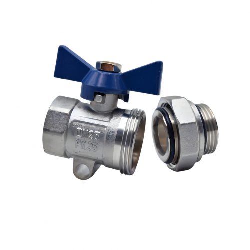 Kugelhahn 1 Zoll mit blauen Flügelgriff Absperrhahn IG /AG verzinkt