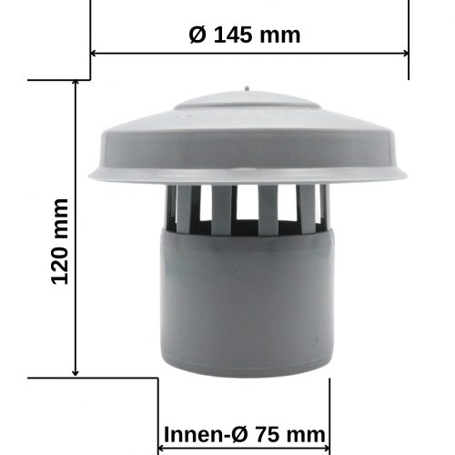 MD Technic Dunsthut Rohrbelüfter passend auf das Rohr DN 50, DN 75, DN 110, DN 160 - DN 75