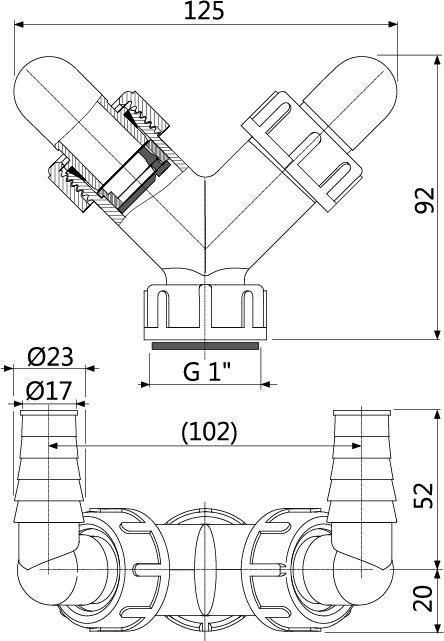 Alcaplast P148Z Doppelanschluss G1"/17–23 mit Klappen – Bild 3
