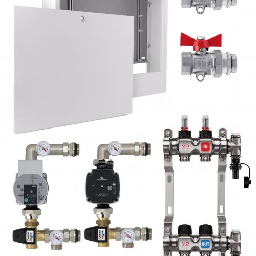 Fußbodenheizung Komplettset Aufputz Verteilerschrank, Heizkreisverteiler, Pumpengruppe Zbh