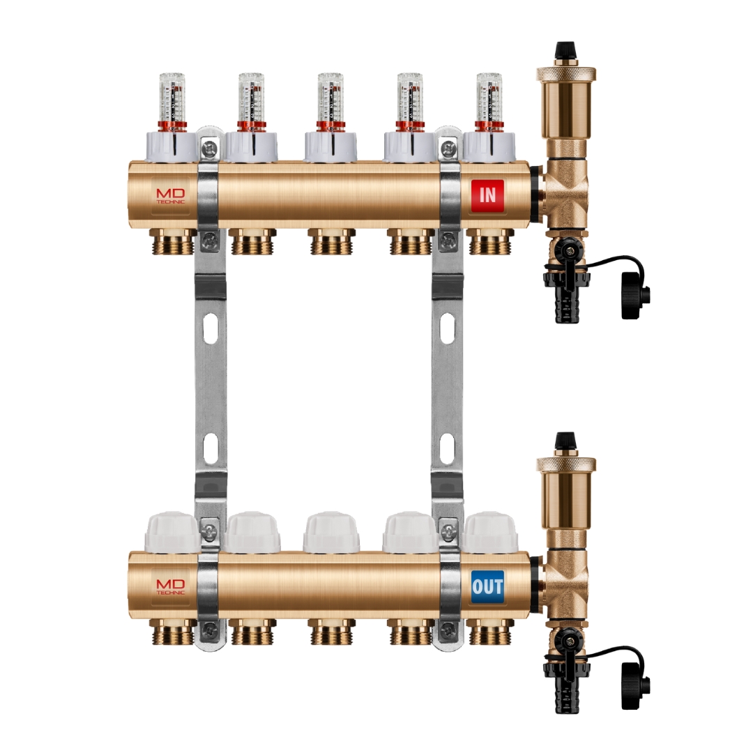 Messing Heizkreisverteiler von 2 bis 16 Heizkreisen mit Schnellentlüftung