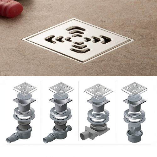 Confluo Bodenablauf 15x15 cm – Edelstahl-Design „Square“ – inkl. Maske & Hydroisolation – wählbare Basisvarianten