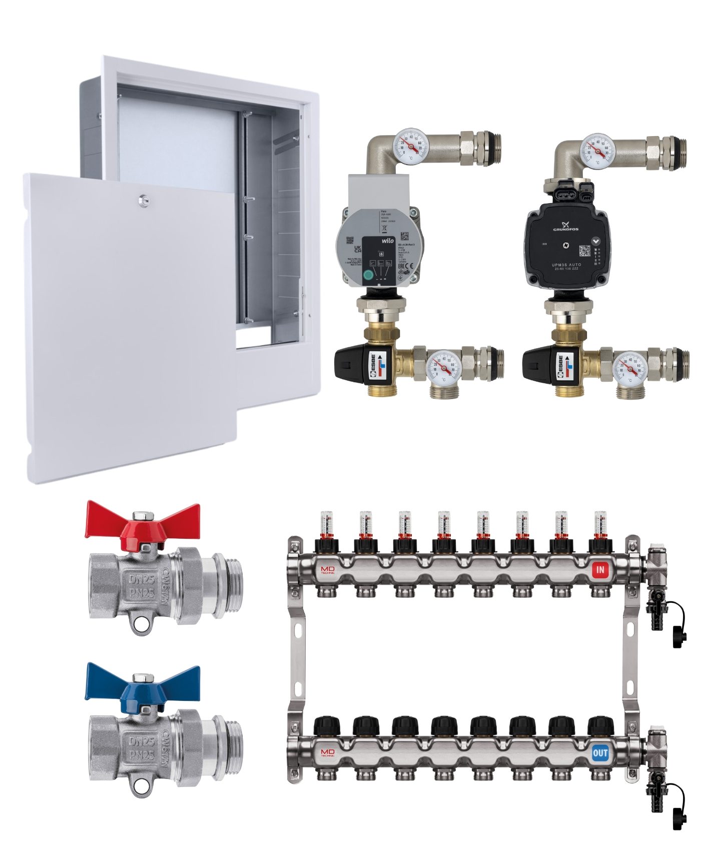 Fußbodenheizung Komplettset Unterputz Verteilerschrank, Heizkreisverteiler, Pumpengruppe Zbh