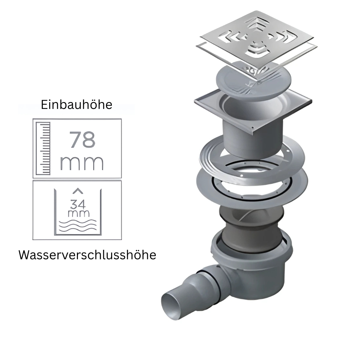 Confluo Bodenablauf 15x15 cm – Edelstahl-Design „Square“ – inkl. Maske & Hydroisolation – wählbare Basisvarianten – Bild 9
