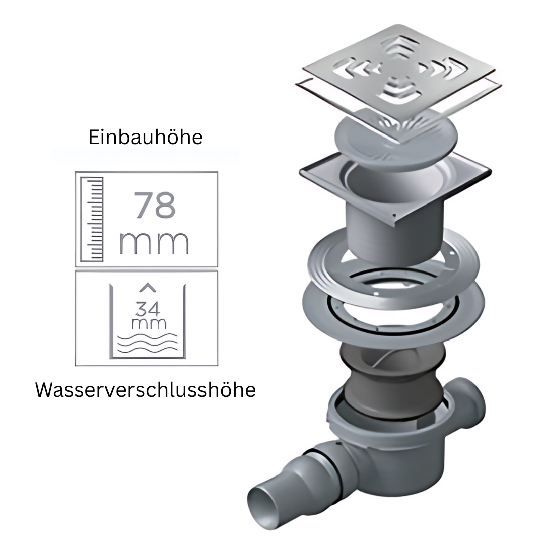 Confluo Bodenablauf 15x15 cm – Edelstahl-Design „Square“ – inkl. Maske & Hydroisolation – wählbare Basisvarianten – Bild 11