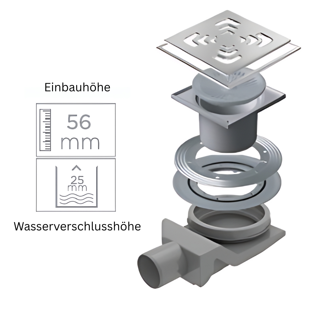 Confluo Bodenablauf 15x15 cm – Edelstahl-Design „Square“ – inkl. Maske & Hydroisolation – wählbare Basisvarianten – Bild 13