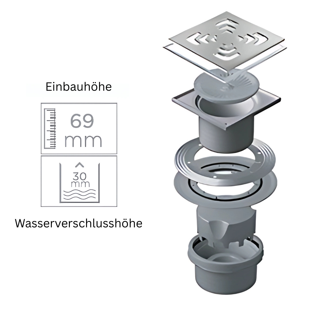 Confluo Bodenablauf 15x15 cm – Edelstahl-Design „Square“ – inkl. Maske & Hydroisolation – wählbare Basisvarianten – Bild 15