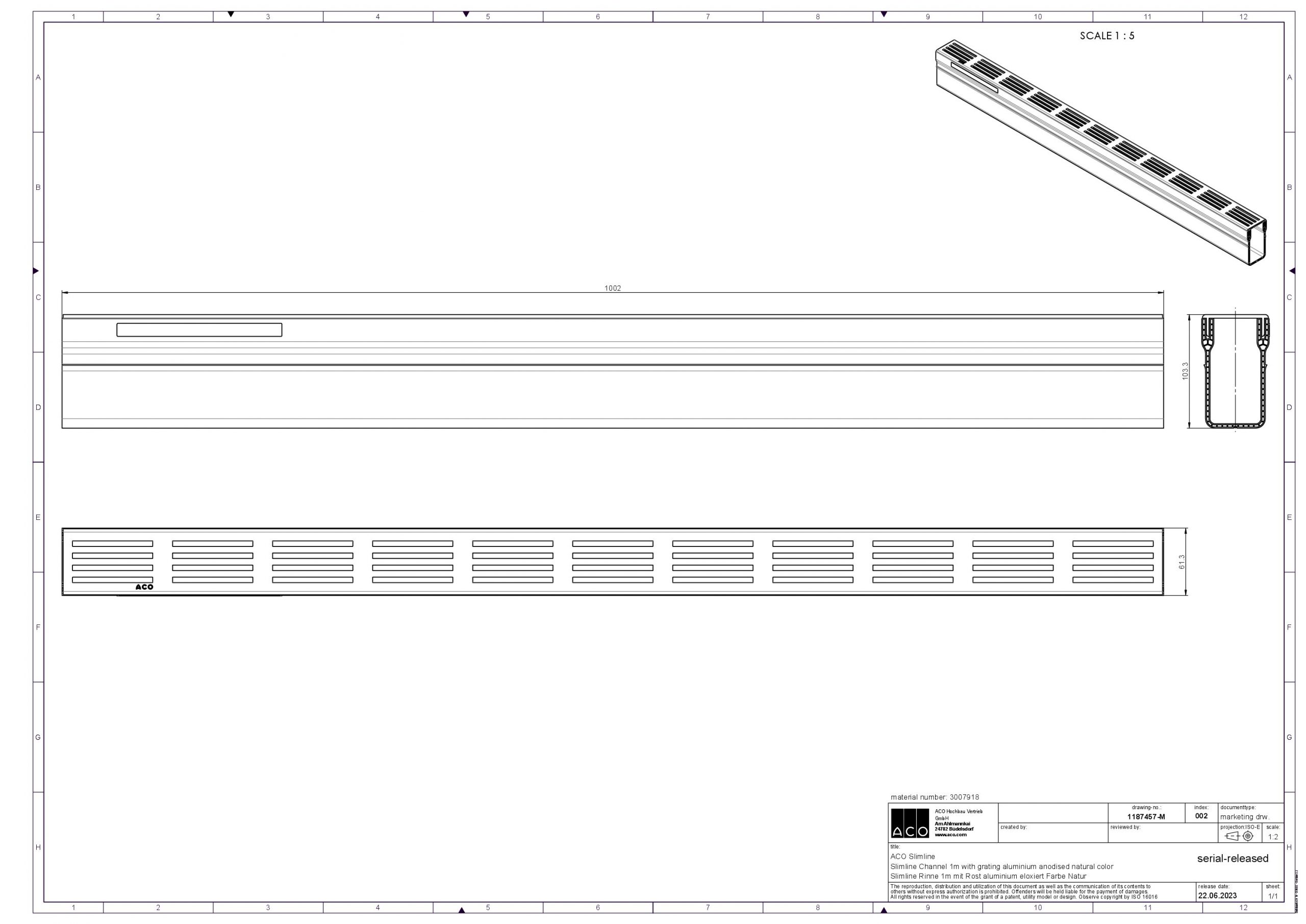 Aluminiumrost schwarz eloxiert Rinnenkörper aus Kunststoff – Bild 2